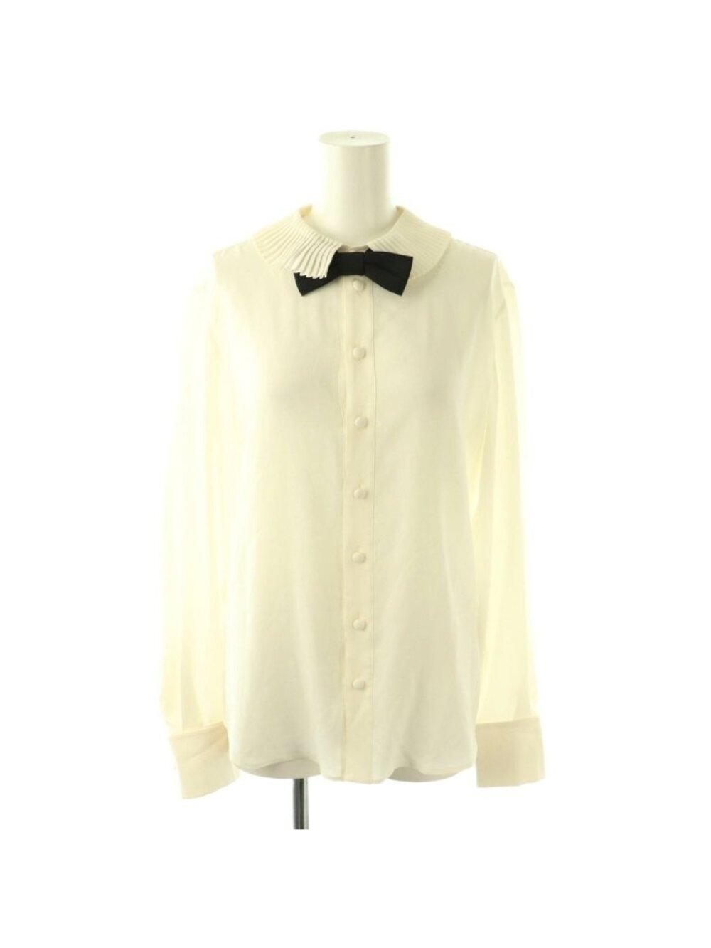 Celine Mia Shirt Blouse With Bow Long Sleeve Open Front 36 Off-White